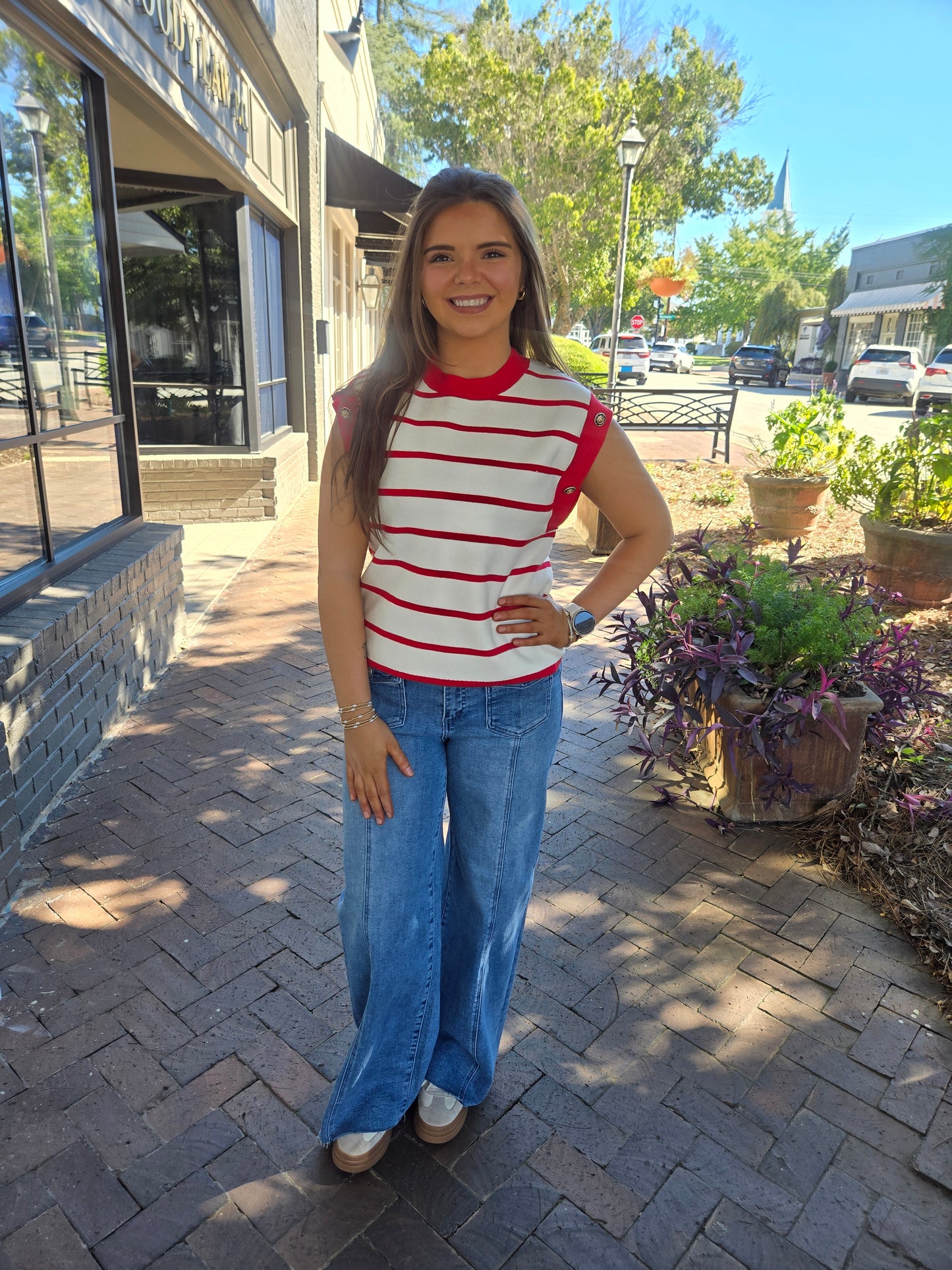 Classic Charm Striped Button Detail Sweater