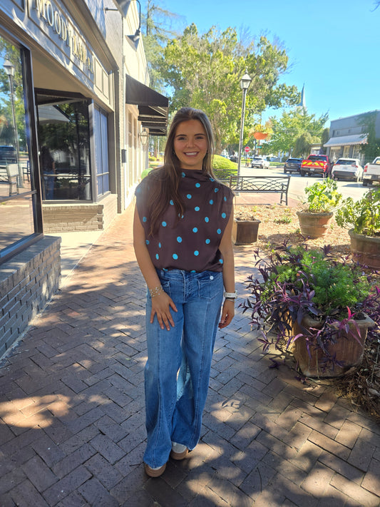 The Chic Polka Dot Cowl Neck Top