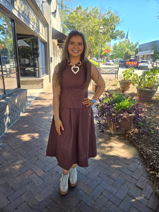 Mocha Moments Two-Piece Midi Skirt Set