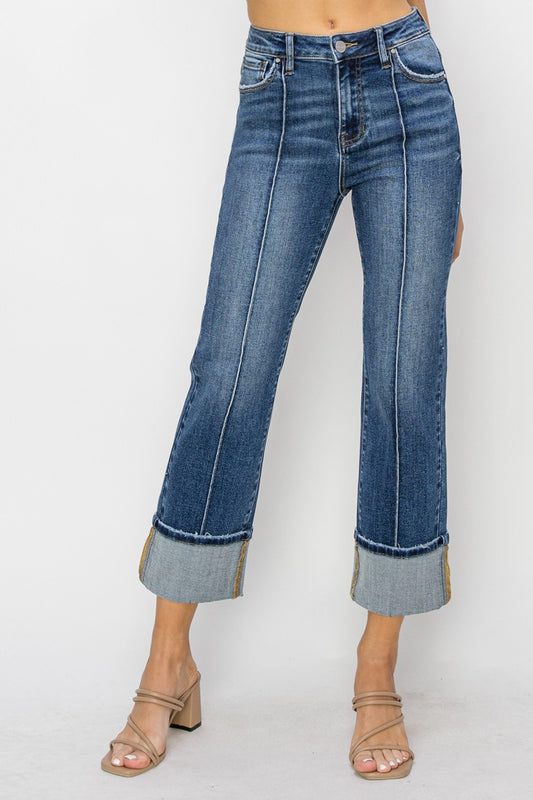 Risen High Rise Cuffed Jeans-Dark