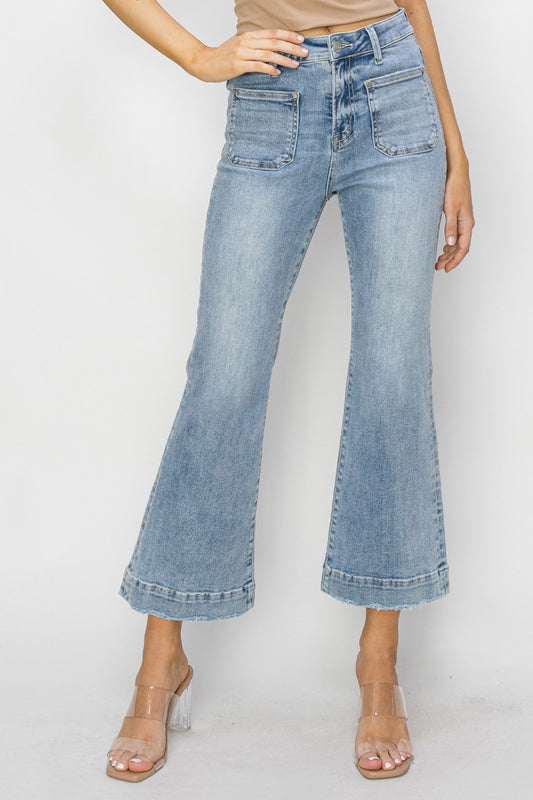 High Rise Front Pocket Cropped Jeans