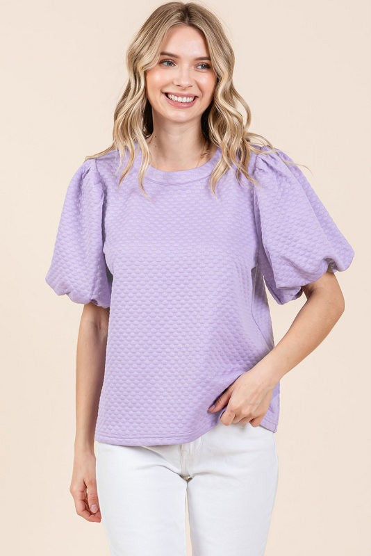 Embossed Puff Sleeve Top