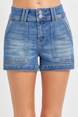 High Rise Front Patch Pocket Shorts