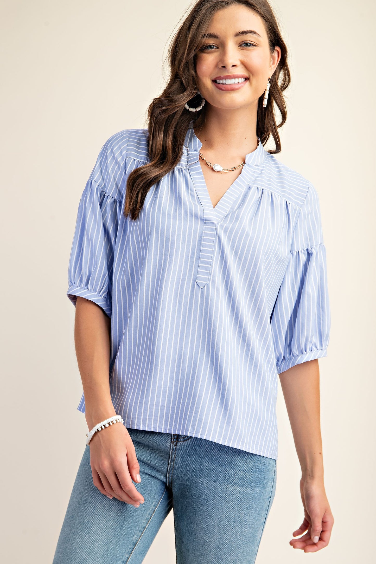 Striped V-Neck Blouse
