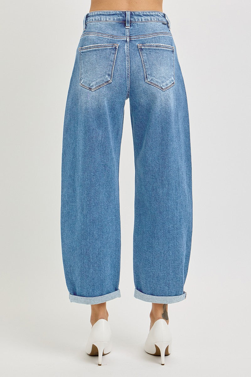 High Rise Barrel Cuffed Jeans