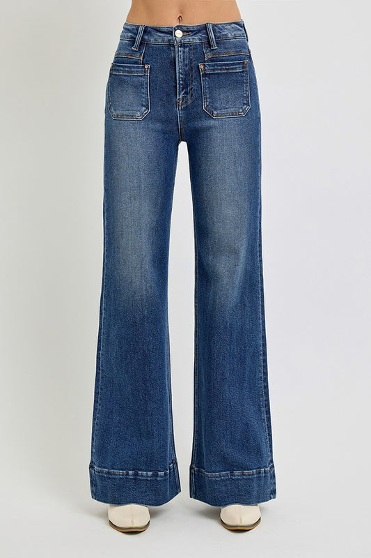 High Rise Front Pocket Flare Jeans