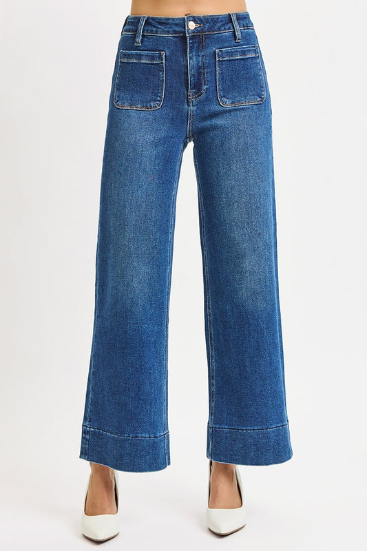 High Rise Crop Jeans/Front Pocket