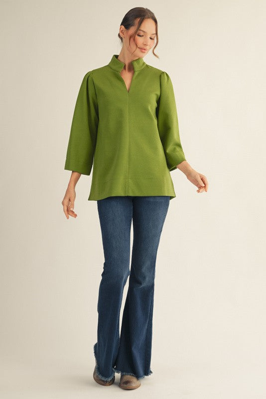 Standing Collar Puff Sleeve Top