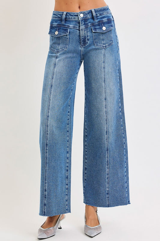 High Rise Ankle Wide Jeans