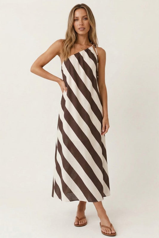 Mocha Coast Striped Midi Dress