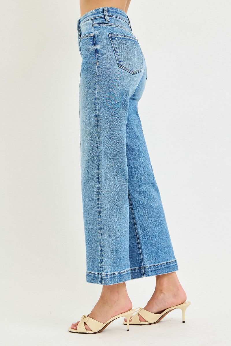 High Rise Elastic Band Ankle Crop Jeans