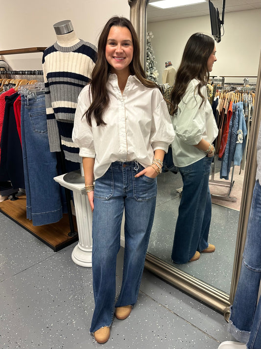 Button Down Bubble Sleeve Top