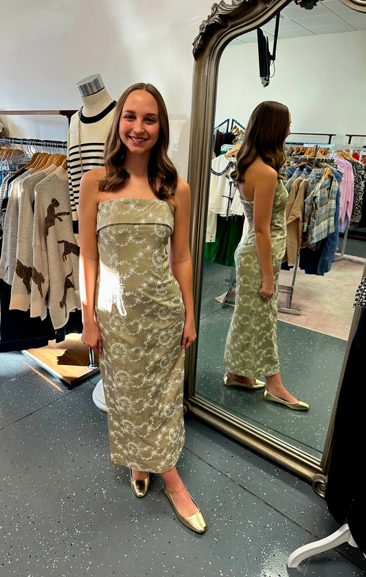 Floral Embroidered Strapless Dress