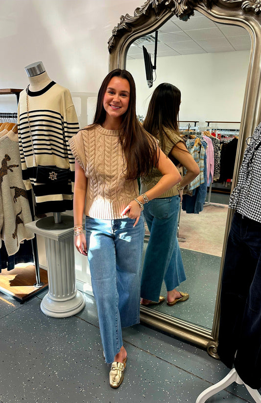 Sleeveless Cable Knit Sweater