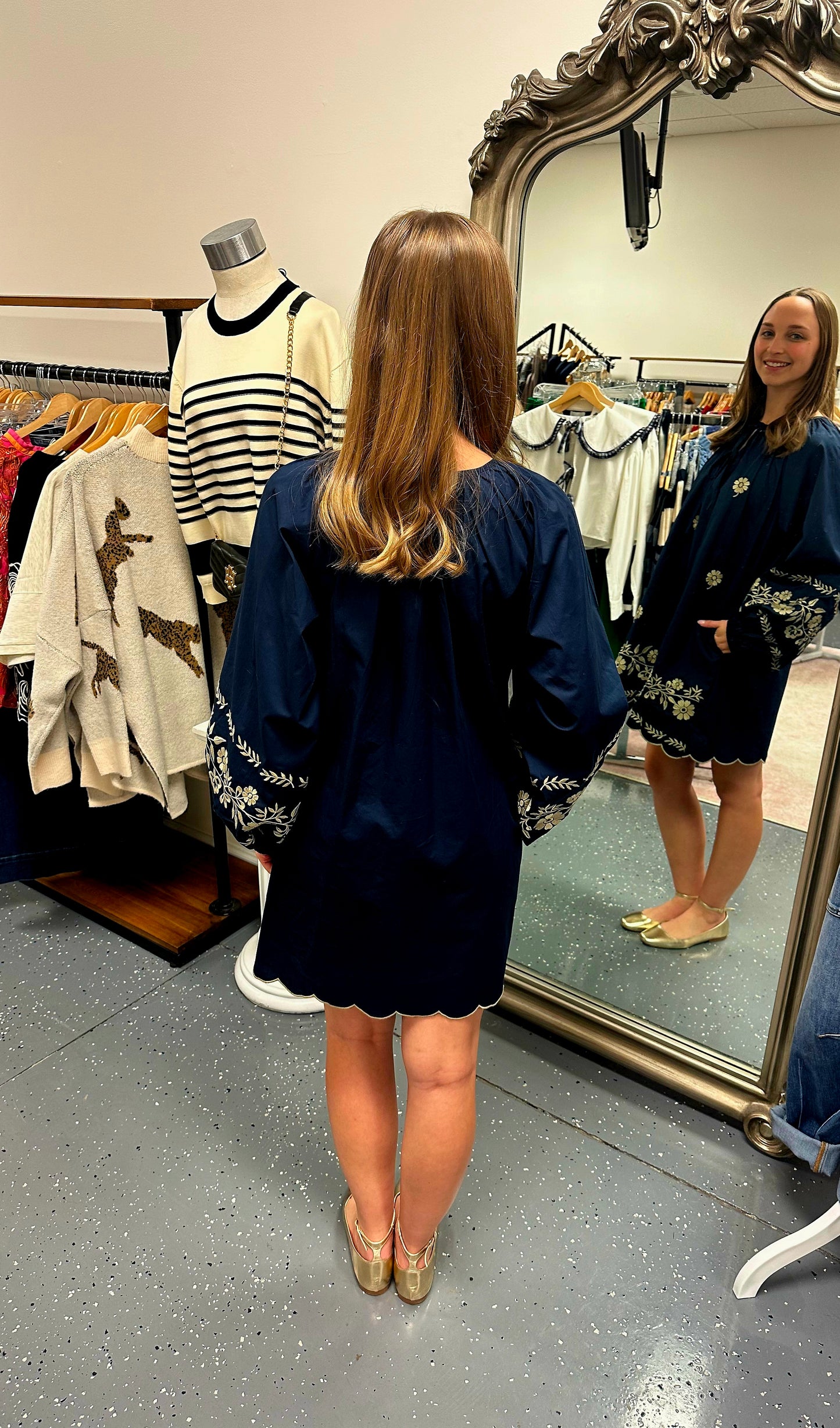 Embroidered Peasant Mini Dress