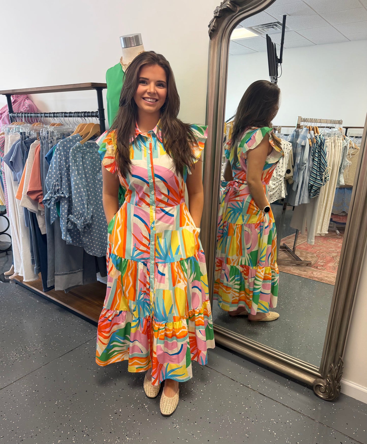 Tropical Mosaic Midi Dress