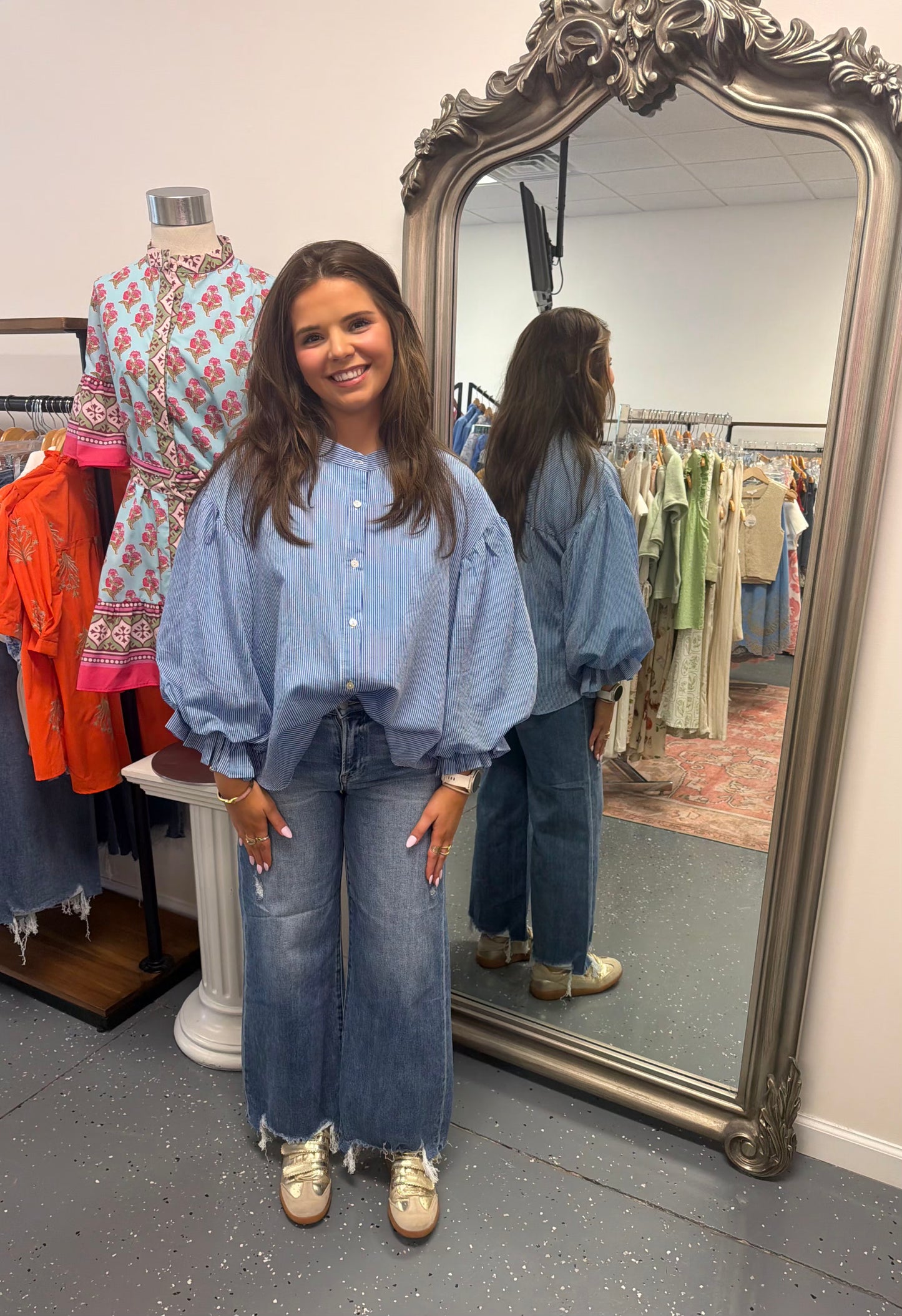 Pinstripe Voluminous Bubble Blouse