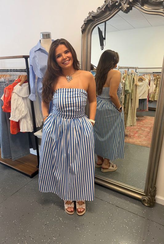 Blue Marlin Striped Maxi Dress