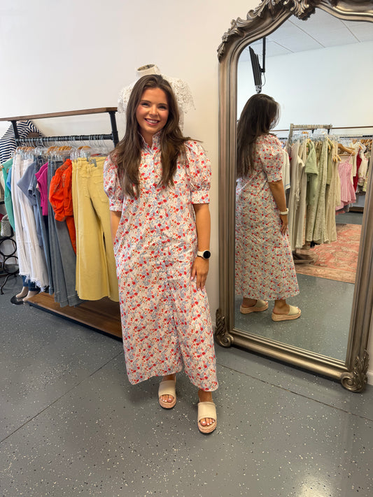 Cherry Blossom Charm Midi Dress