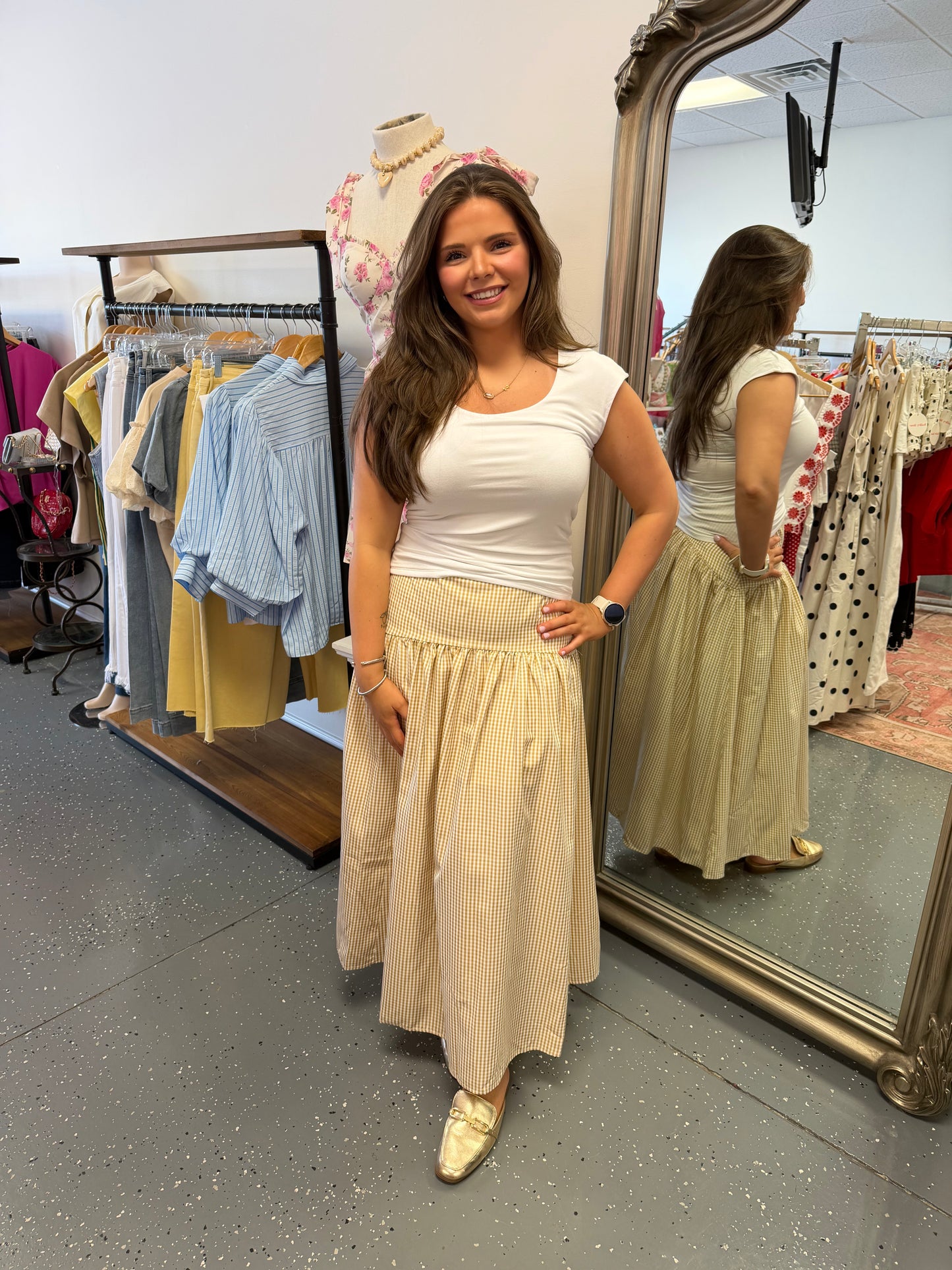 Sand Dune Gingham Drop-Waist Skirt