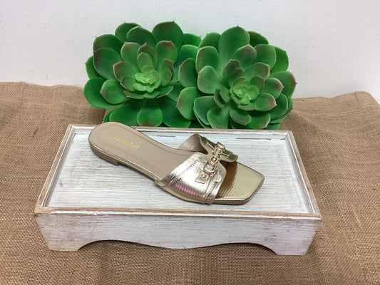 Shiny Gold Buckle Sandal