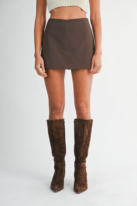 High Waist Skort-Brown