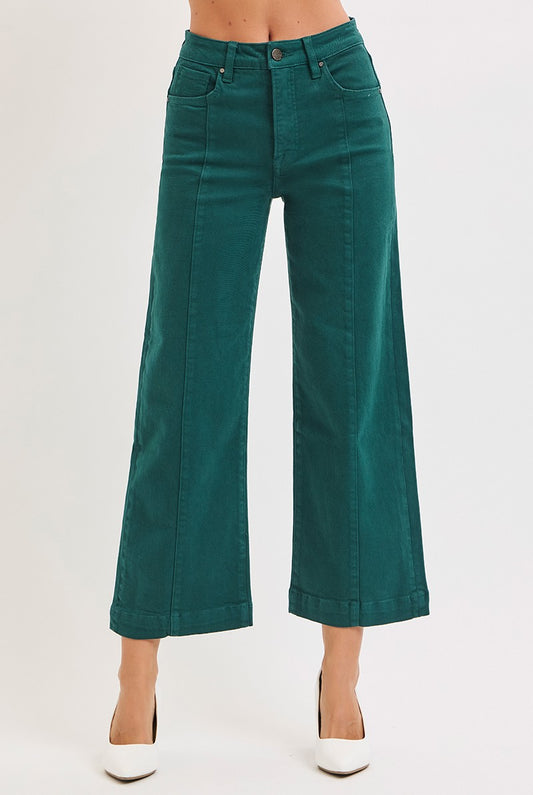TC-High Rise-Crop Wide Pants-Green