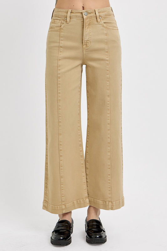 TC-High Rise-Crop Wide Pants-Latte