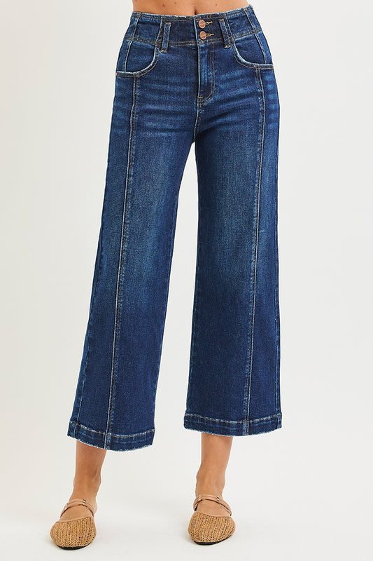 High Rise Crop Wide Front Seam Jeans