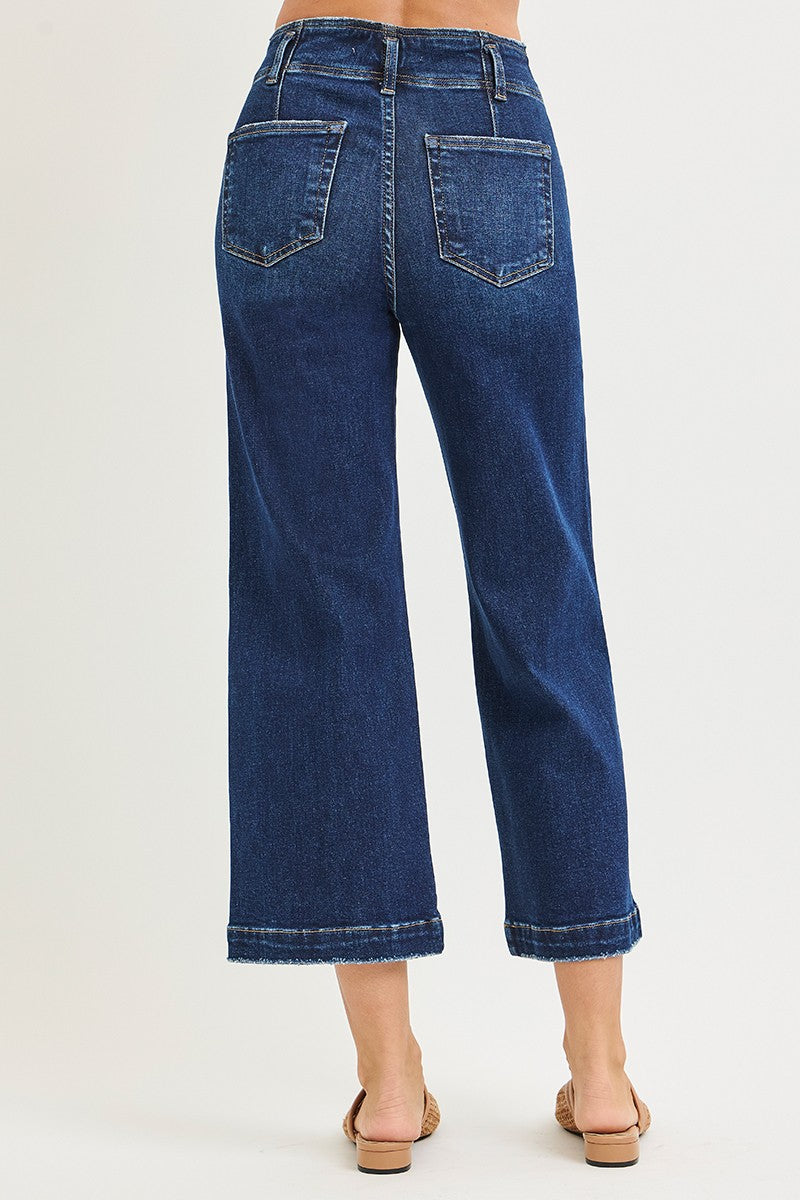 High Rise Crop Wide Front Seam Jeans