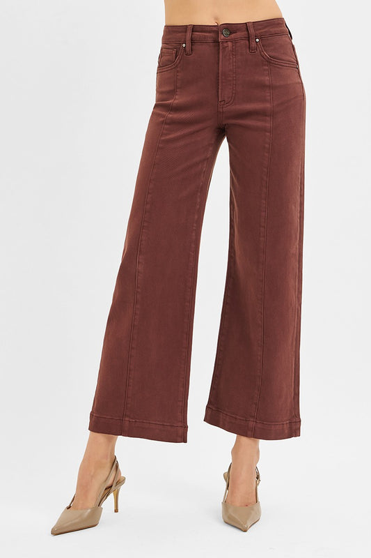 TC-High Rise-Crop Wide Pants-Brown