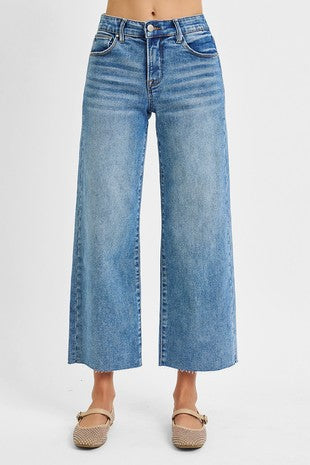 Mid Rise Crop Wide Jeans