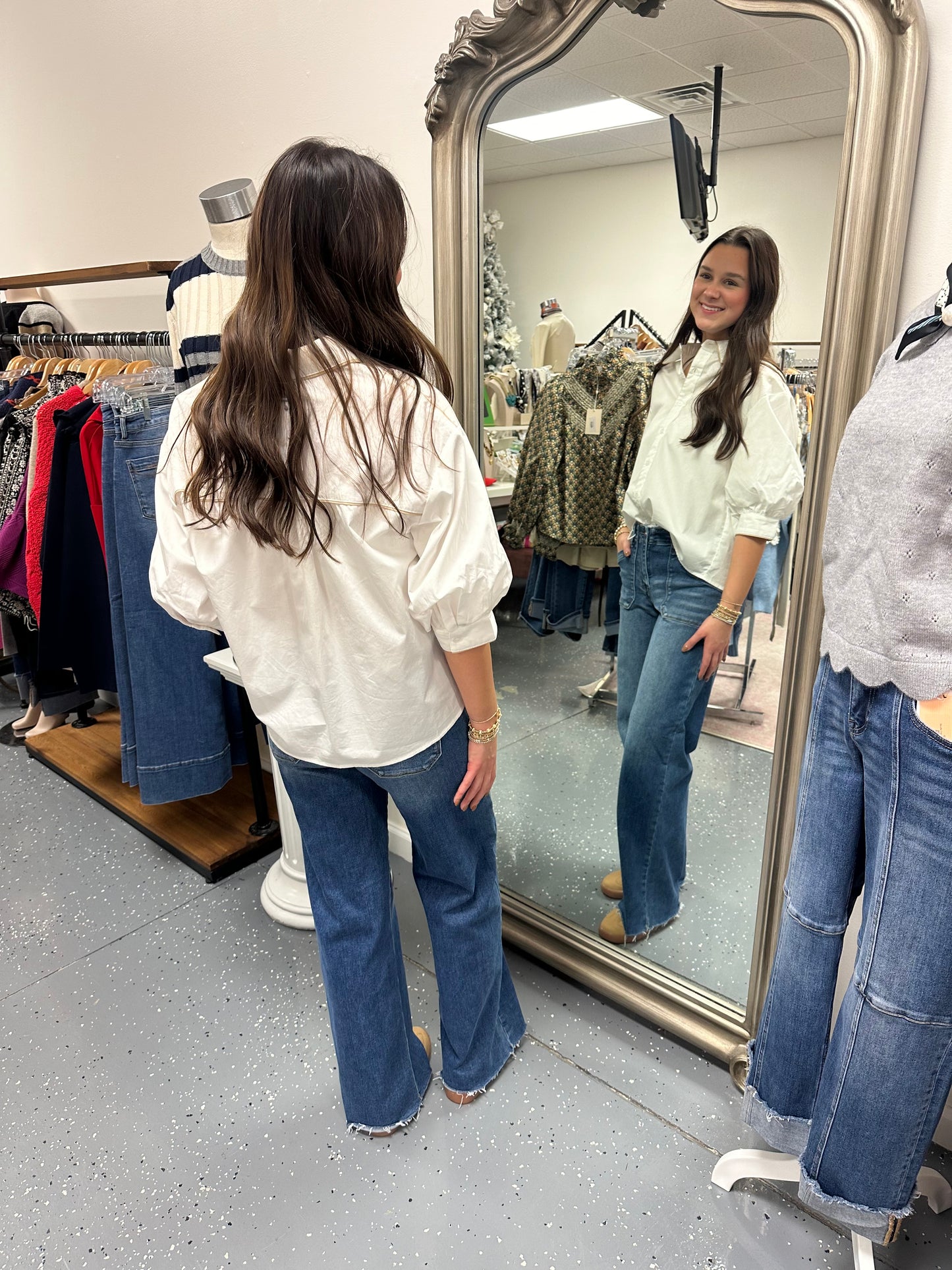 Button Down Bubble Sleeve Top