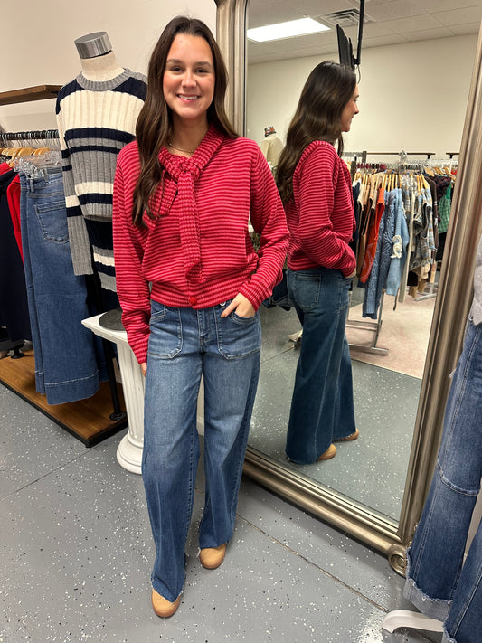 Sadie Striped Sweater-Red/Burgundy