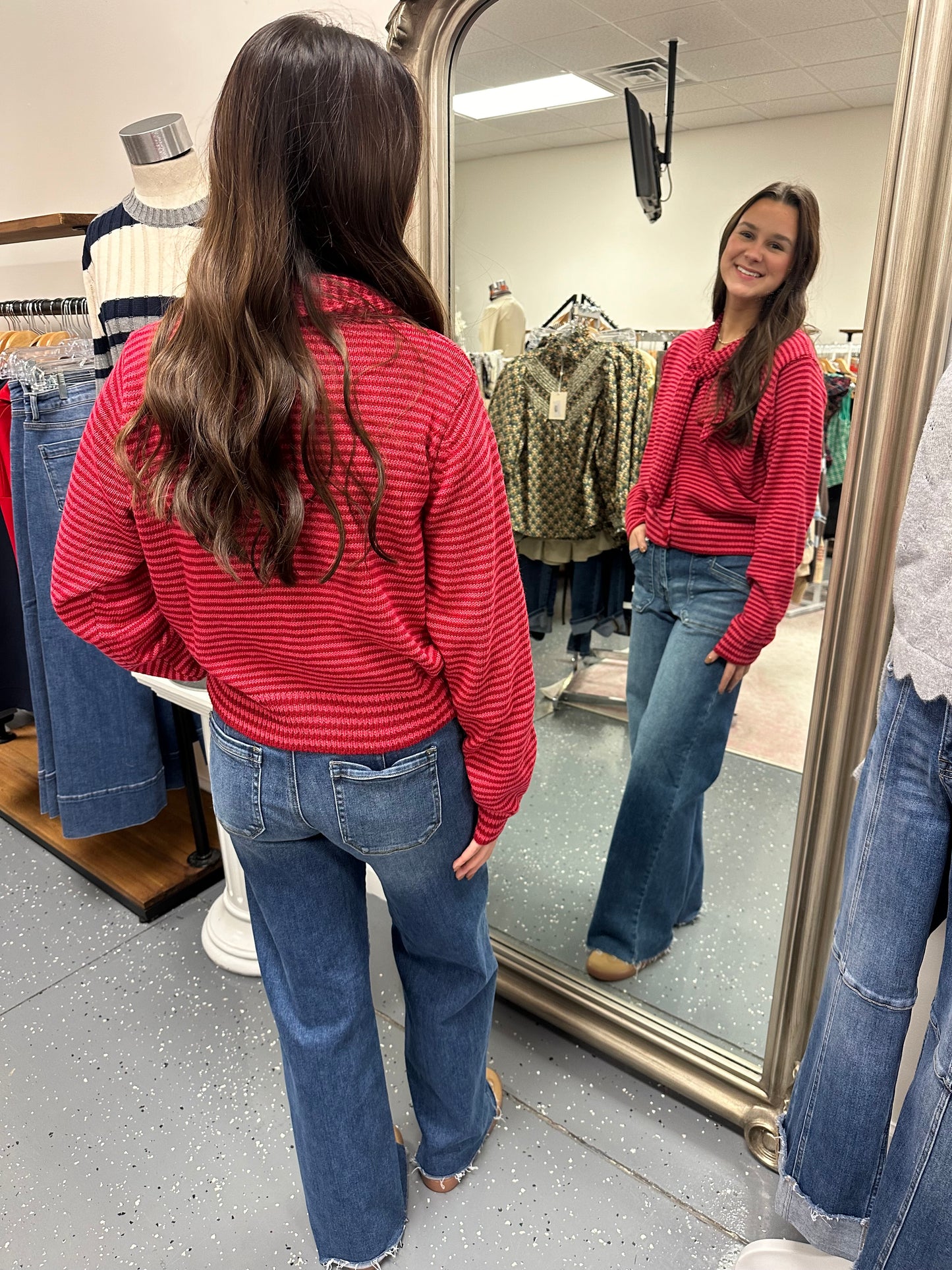 Sadie Striped Sweater-Red/Burgundy