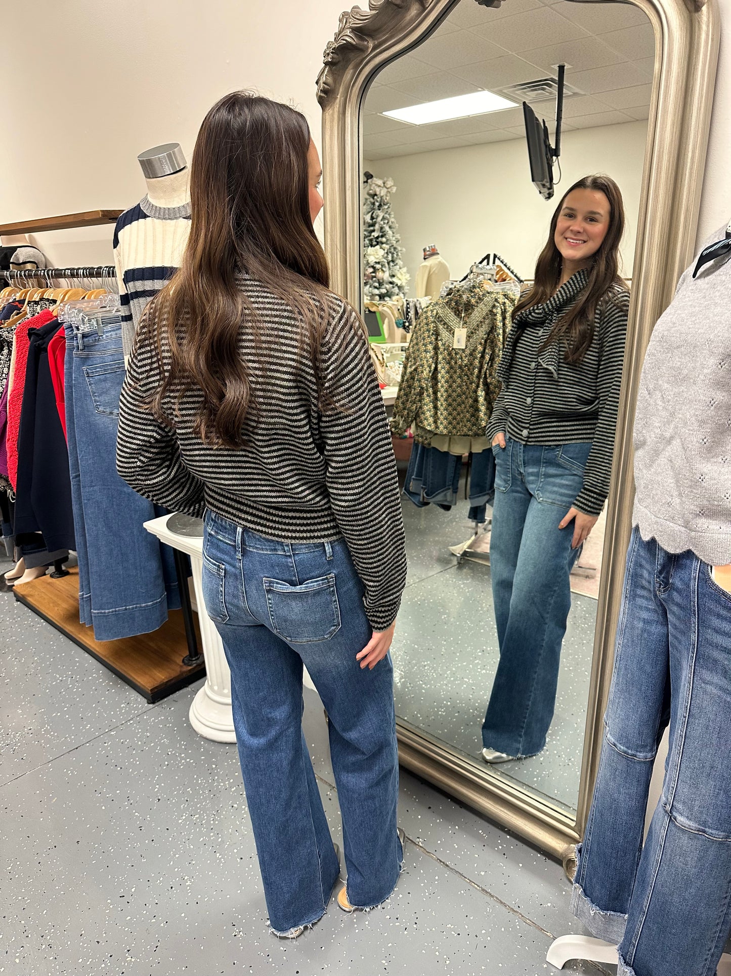 Sadie Striped Sweater-Black/Grey