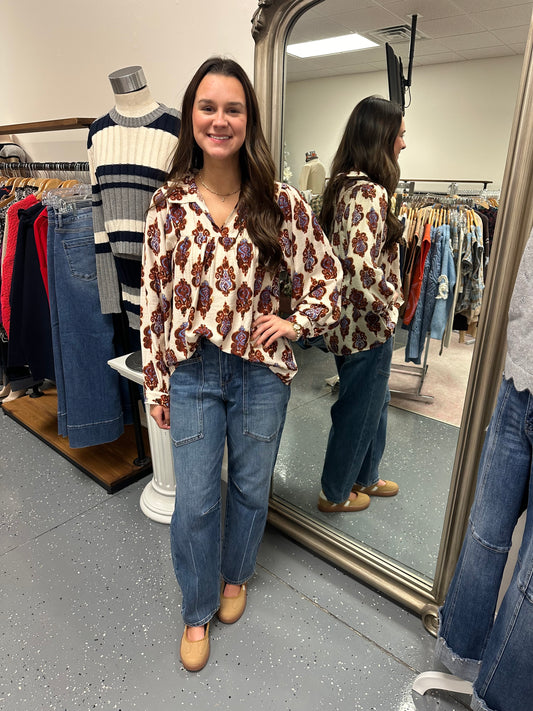 High Neck Damask Blouse