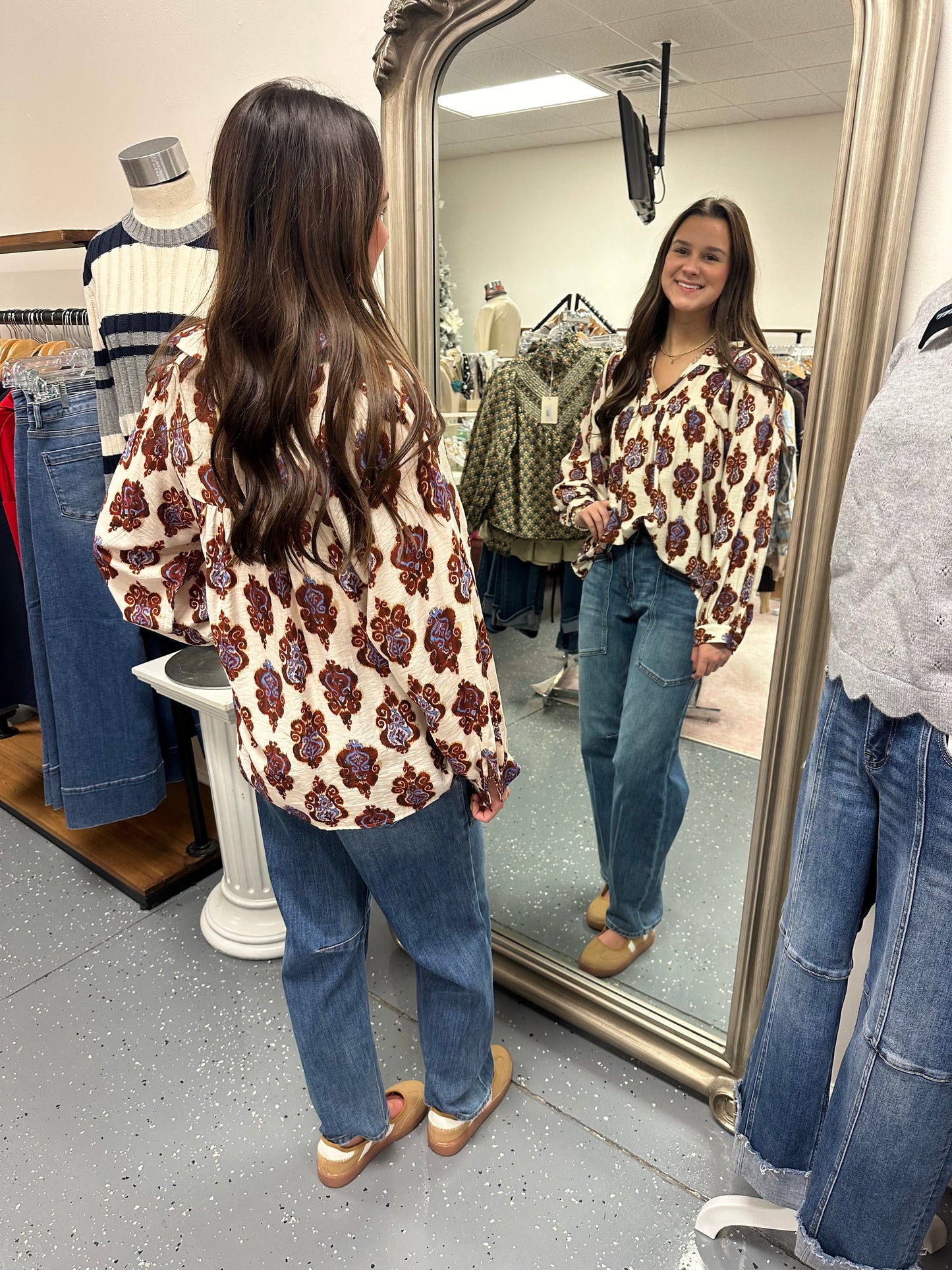 High Neck Damask Blouse