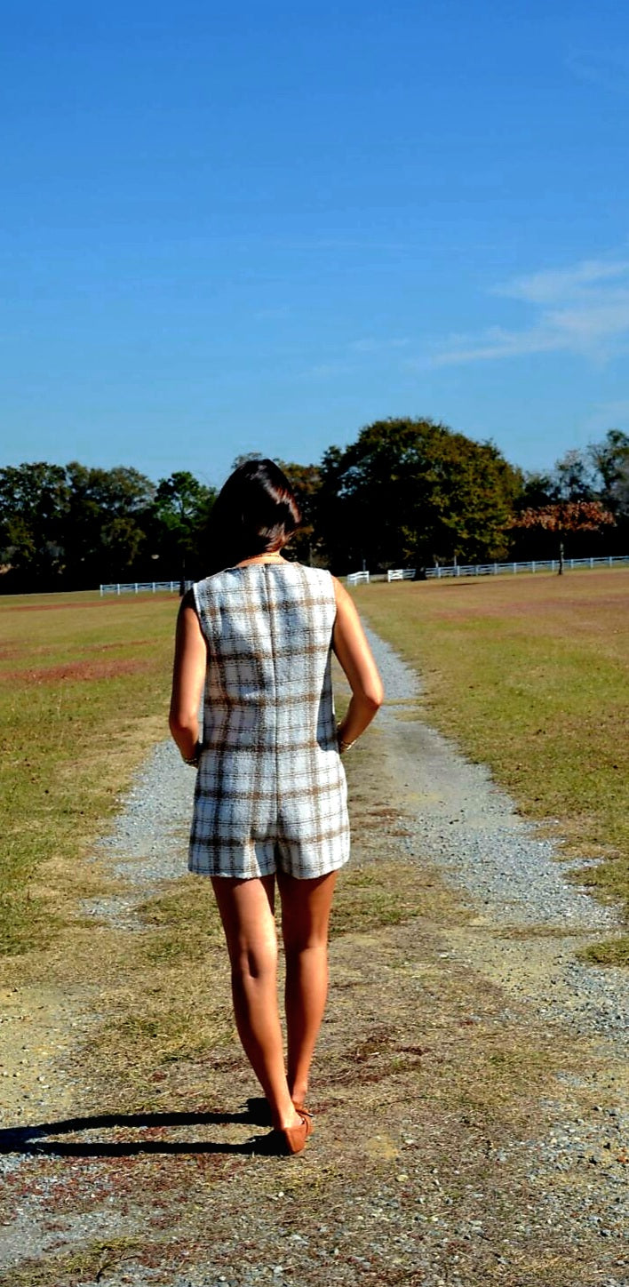 Round Neck Tweed Romper