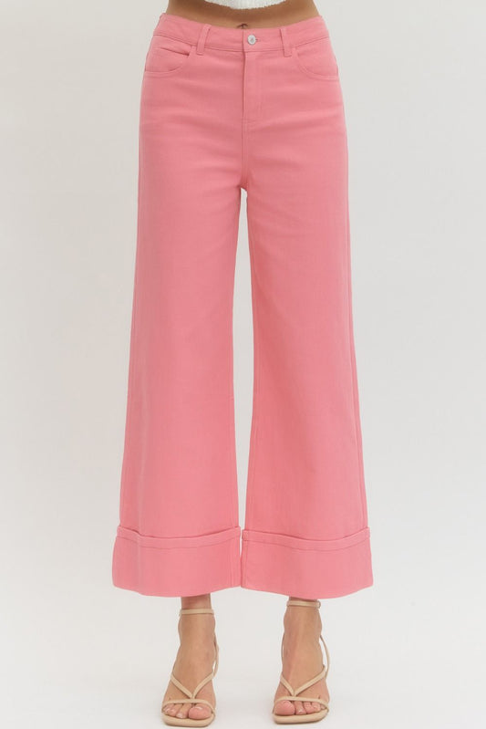 Solid Mid Rise Pink Pants