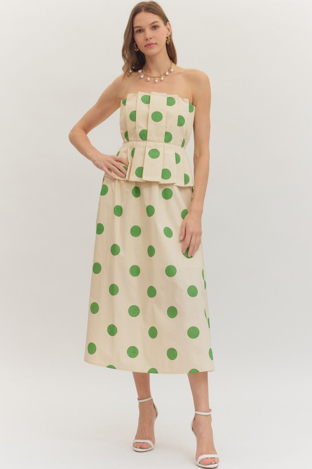 Strapless Polka Dot Midi