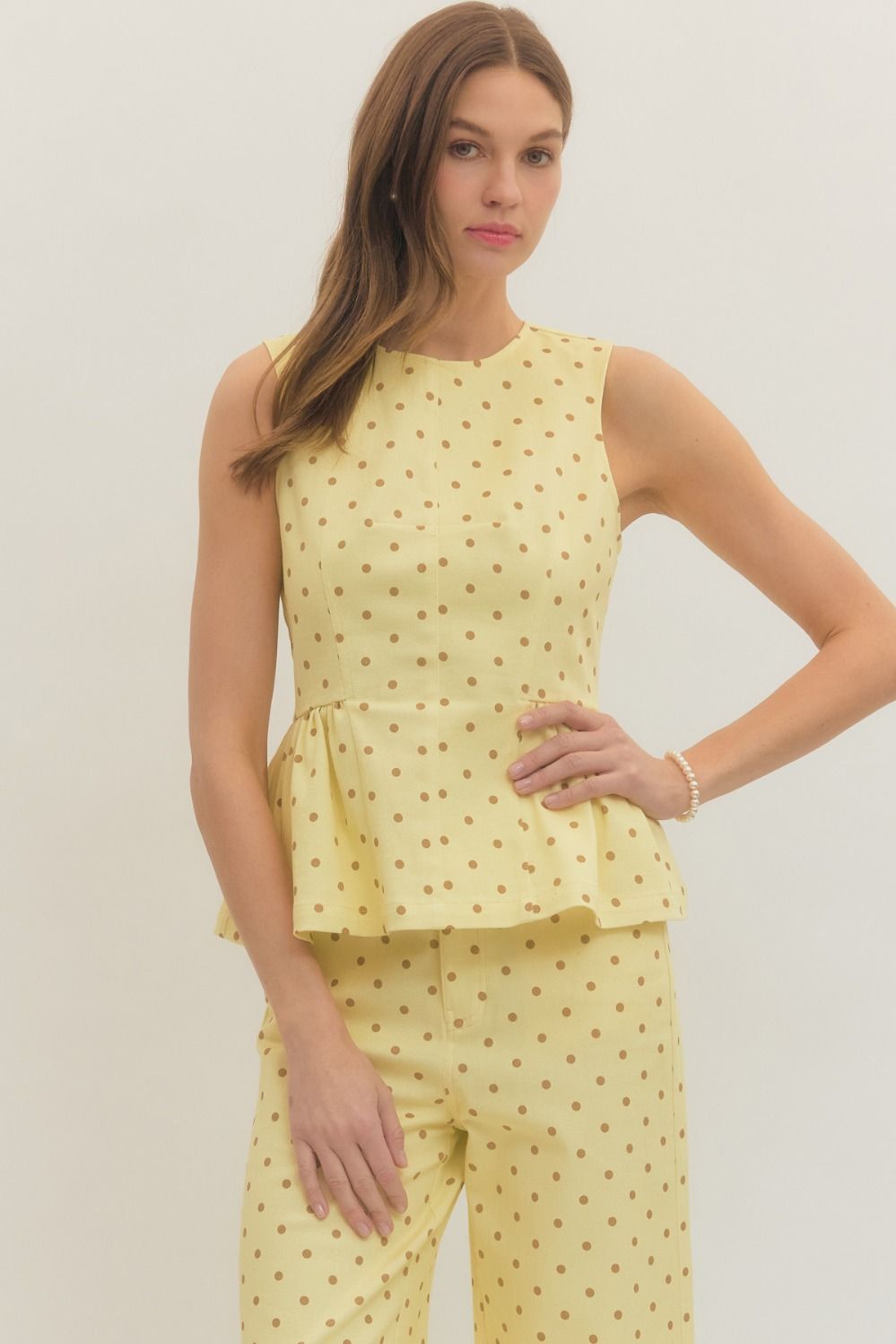 Polka Dot Sleeveless Top-Yellow