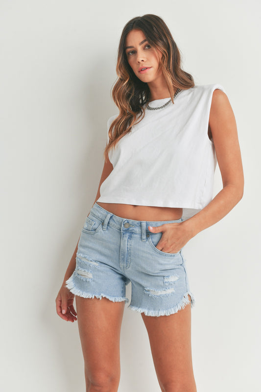 Kacey Curved Hem Denim Shorts