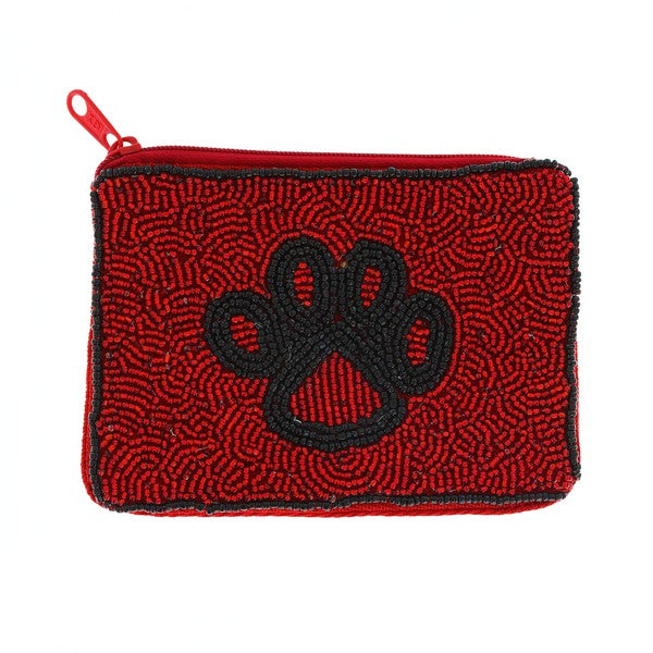 mini coin purse gameday red and black beaded purse georgia paw print bulldogs
