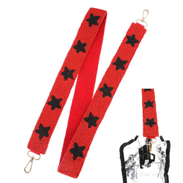 red and black UGA purse strap beaded star clear purse strap georgia game days