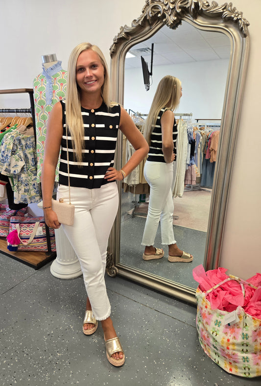 Sleeveless Black and White Cardigan Vest