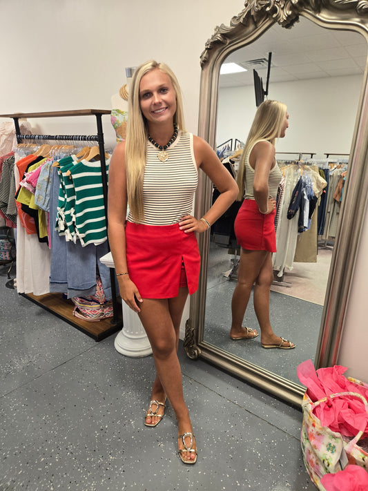 Red Side Slit Skort