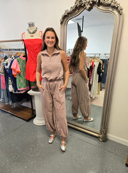 Solid Half Zip Jumpsuit