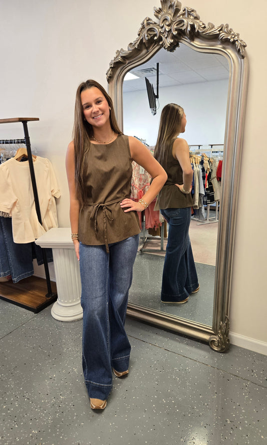 Cinched Tunic Top-Brown