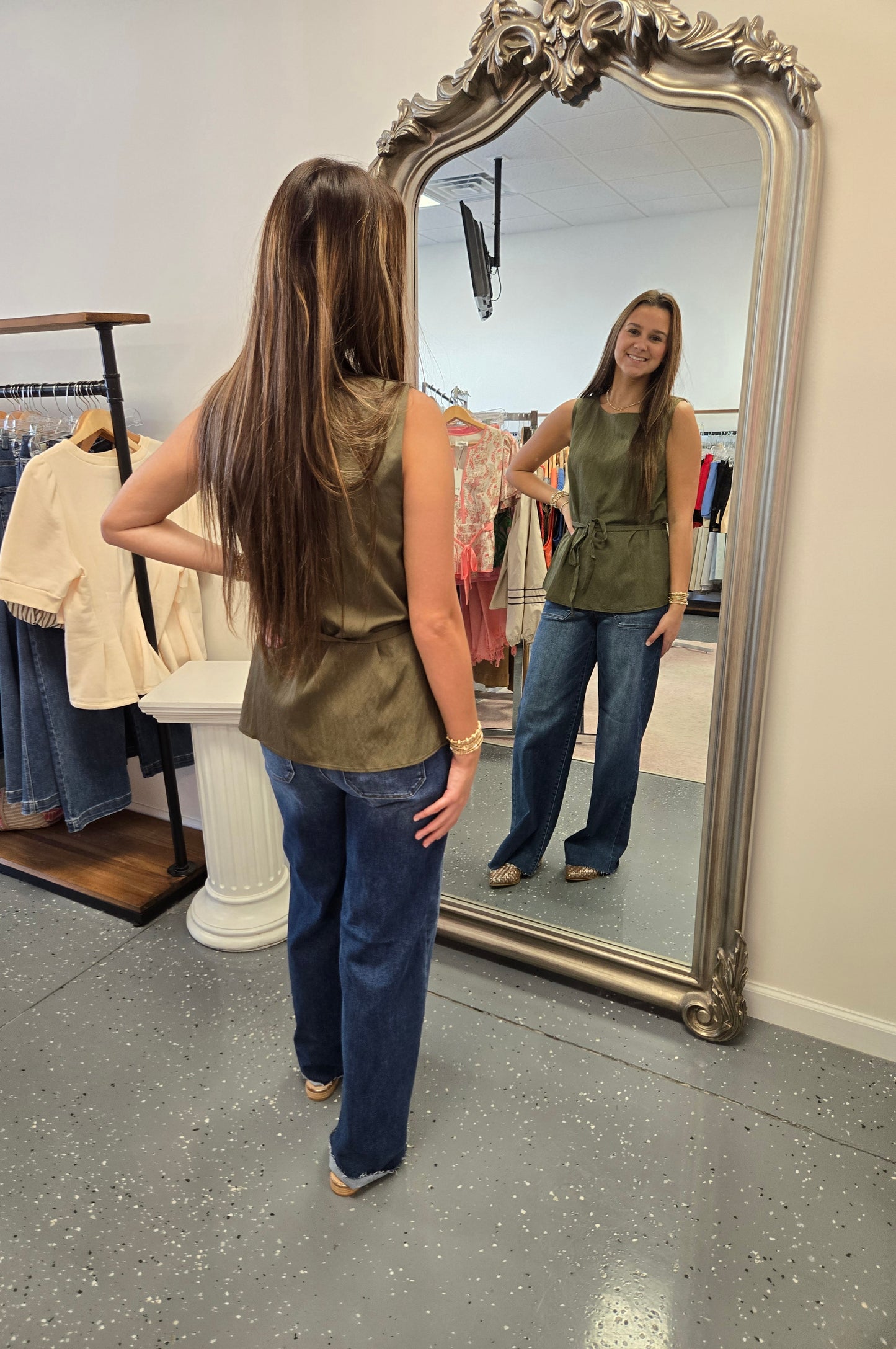 Cinched Tunic Top-Olive